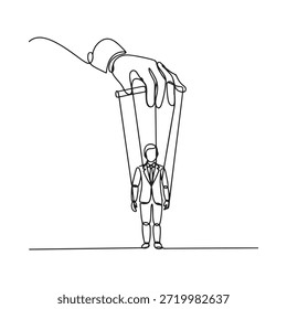 Uma mão manipulando uma figura adequada com cordas uma ilustração em forma de linha