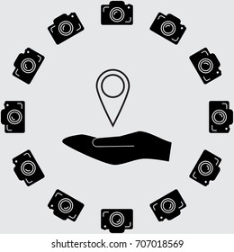 Hand and map pointer vector icon