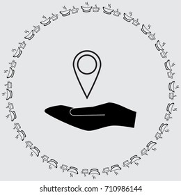 Hand and map pointer vector icon