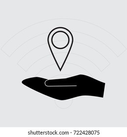 Hand and map pointer vector icon