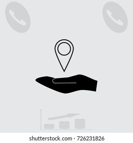 Hand and map pointer vector icon