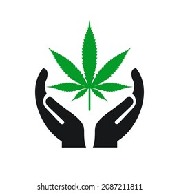 Diseño del logo de la marihuana mano. Logo de la marihuana con vector de concepto de mano. Diseño del logotipo de mano y marihuana