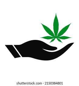 Hand Marijuana logo design. Marijuana logo with Hand concept vector. Hand and Marijuana logo design