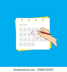 Hand Marking a Date on Calendar with Red Pencil – Reminder Concept