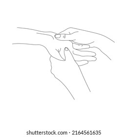 hand massage line art contour, image of basic hand massage movements, hand and body health, concept of care for women's hands through massage.