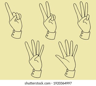 Hand material set that counts from 1 to 5