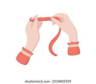 Hand measure icon, flat tailor craft decoration design, doodle dressmaking supplies element, cartoon embroidery accessories object, vector sewing tool illustration,