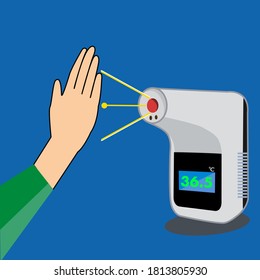 hand to measure temperature check point. Coronavirus prevention. New normal.