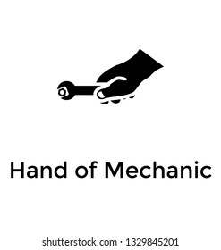 Hand of mechanic glyph vector icon 