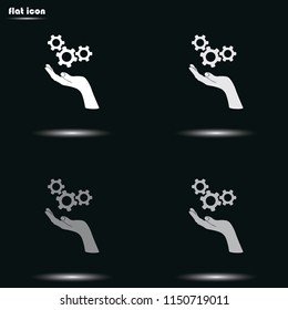 Hand and mechanism flat grayscale vector icon.