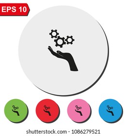 Hand and mechanism flat round colorful vector icon.