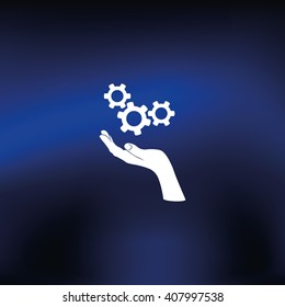 Hand and mechanism icon.