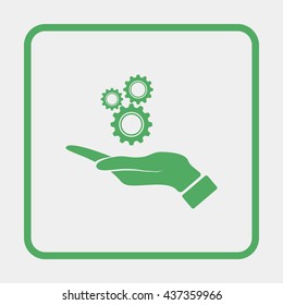 Hand and mechanism icon.