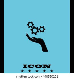 Hand and mechanism icon.