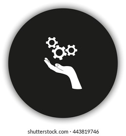 Hand and mechanism icon.