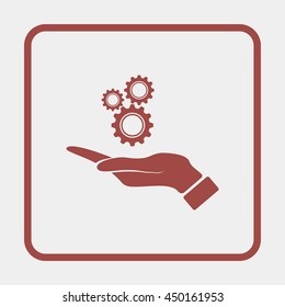 Hand and mechanism icon.