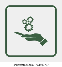 Hand and mechanism icon.