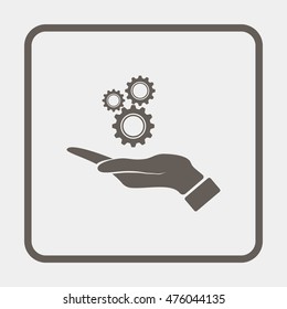 Hand and mechanism icon.