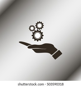 Hand and mechanism icon.