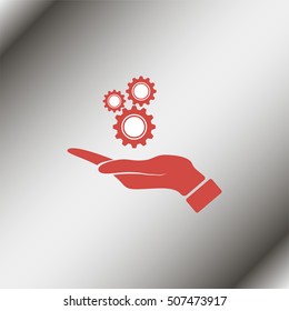 Hand and mechanism icon.
