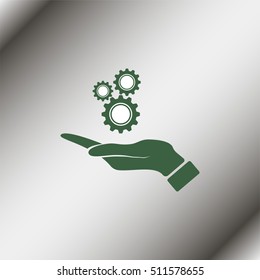 Hand and mechanism icon.