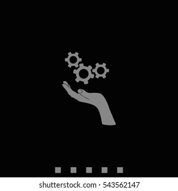 Hand and mechanism icon.
