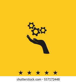 Hand and mechanism icon.