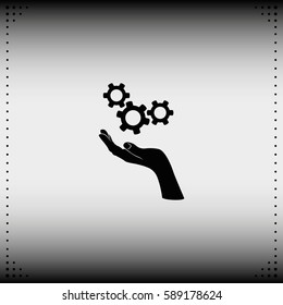 Hand and mechanism icon.