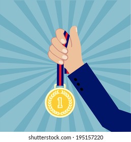 hand with a medal  flat style