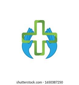 hand and medical cross. Creative logo health concept design. trend vector logo