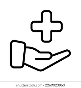 Hand and medical cross vector icon. Health care symbol, vector illustration on white background