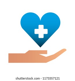 hand with medical heart and cross symbol