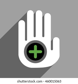 Hand Medical Marker long shadow vector icon. Style is a flat hand medical marker black and white iconic symbol on a gray square background.