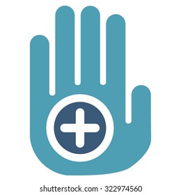 Hand Medical Marker vector icon. Style is bicolor flat symbol, cyan and blue colors, rounded angles, white background.