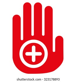 Hand Medical Marker vector icon. Style is flat symbol, red color, rounded angles, white background.