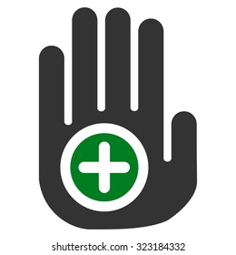 Hand Medical Marker vector icon. Style is bicolor flat symbol, green and gray colors, rounded angles, white background.
