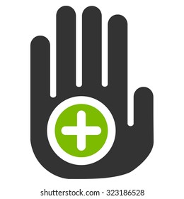 Hand Medical Marker vector icon. Style is bicolor flat symbol, eco green and gray colors, rounded angles, white background.