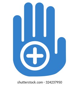 Hand Medical Marker vector icon. Style is flat symbol, cobalt color, rounded angles, white background.