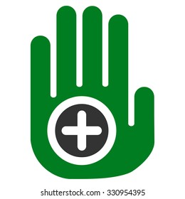 Hand Medical Marker vector icon. Style is bicolor flat symbol, green and gray colors, rounded angles, white background.