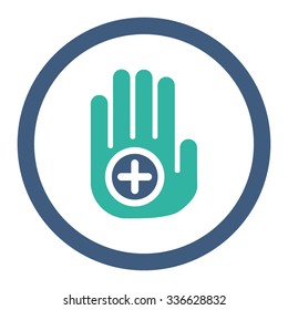 Hand Medical Marker vector icon. Style is bicolor flat rounded symbol, cobalt and cyan colors, rounded angles, white background.