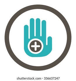 Hand Medical Marker vector icon. Style is bicolor flat rounded symbol, grey and cyan colors, rounded angles, white background.