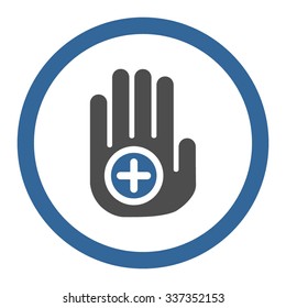 Hand Medical Marker vector icon. Style is bicolor flat rounded symbol, cobalt and gray colors, rounded angles, white background.