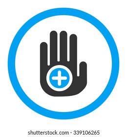 Hand Medical Marker vector icon. Style is bicolor flat rounded symbol, blue and gray colors, rounded angles, white background.