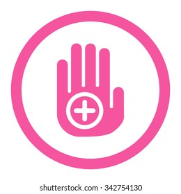 Hand Medical Marker vector icon. Style is flat rounded symbol, pink color, rounded angles, white background.