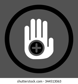 Hand Medical Marker vector icon. Style is bicolor flat rounded symbol, black and white colors, rounded angles, gray background.
