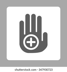 Hand Medical Marker vector icon. Style is flat rounded square button, dark gray and white colors, silver background.