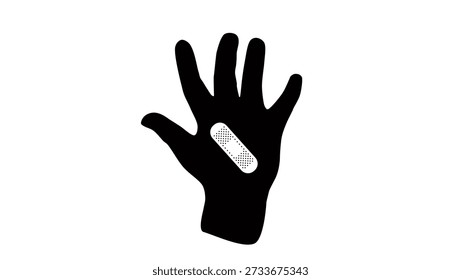 Mano con parche médico, silueta aislada negra
