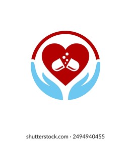 Hand medical sign heart shape logo. Hand medical sign logo heart shape vector