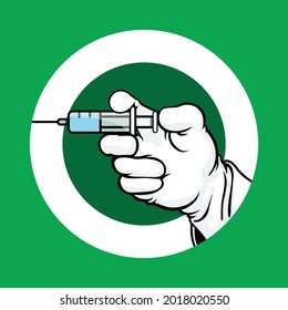 Hand of Medical Staff Injecting Covid-19 Vaccine, Let's get vaccinated. Let's Stop Covid-19. Vector Illustration