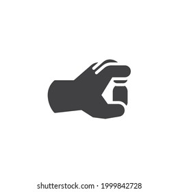 Mano con el icono del vector del frasco de medicina. signo plano relleno para concepto móvil y diseño web. Mano con el icono del glifo de la botella de la vacuna. Símbolo, ilustración del logotipo. Gráficos vectoriales
